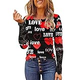 Allegorly Damen Valentinstag Tunika Langarm Longshirt V-Ausschnitt Knopfleiste Bluse Tops Lockere Blusen Oberteile Henley Shirt Damen Bluse Langarm hemdbluse Business Hemd Tops (Black, XL)