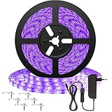Onforu 5M UV LED Strip, Schwarzlicht Streifen mit Netzteil, 12V Flexibel 300 LEDs Band, Selbstklebend 2835 Lichtleiste UV Lampe, Lichtband Black Light für Party, Bar, Neonfarben, Club, Disco, Dek