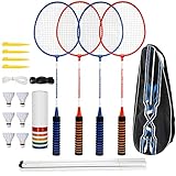 trounistro Badminton Set, 4 Spieler Badmintonschläger mit 6 Federbällen, Federballschläger mit Netz und Tragetasche Komplettes Federball Set für Erwachsene, Anfänger, Kinder (Zweifarbig)