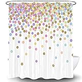 White Morden Duschvorhang, Gold Pink Lila Gelb Kreise Punkt Stoff Duschvorhang, Badezimmer Vorhänge mit Haken Sets, 175,3 x 177,8