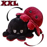 KUNSTIFY XXL Oktupus Stimmungs Kuscheltier, Riesen Stimmungs Oktopus Kuscheltier Tintenfisch wenden Octopus Plüschtier Krake, für Kinder Laune ausdrücken Geschenk für Freundin 40cm Rot Schw