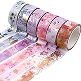Pveath Washi Tape Set, 6 Rollen Deko-Gold Folie Washi Tape, 5M Washi Masking Tape Set Klebeband Deko für Scrapbooking DIY Handwerk