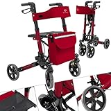 KESSER Rollator Aluminium Set, Leichtgewicht-Reiserollator mit Vollausstattung, 3-fach faltbar für Kofferraum klappbar Reise und Flug, Höhe verstellbar, Gurt, Stockhalter Gehwagen Laufhilfe G