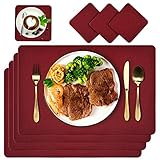 FemKey Tischset Leder 4er Set Platzdecken Abwaschbar 45x30cm Platzset mit Tischuntersetzer Wasserdicht für Hause Küche Restaurant, R