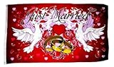 Fahne / Flagge Just Married Hochzeit Tauben 90 x 150