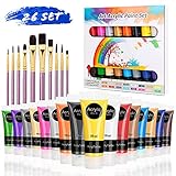 RATEL Acrylfarbenset, Premium 26 Acryl-Farbe-Set Bunt mit 16 x 75 ml Pigment +10 Pinselstift- vibrierende Farben Acrylfarben-Set für Halloween Kürbisdekorationen, Keramik, Leinwand, Stoff, Holz, S