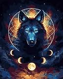 USUN Malen nach Zahlen für Erwachsene, DIY-Acryl-Öl-Tier, Malen für Kinder & Erwachsene & Anfänger, Malen-nach-Zahlen-Set, 40,6 x 50,8 cm (Wolf)