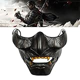 QoFina Halloween Requisiten Dekorationen, Ghost of Tsushima, Jin Sakai Maske Erwachsene Lustiger Geist von Tsushima Mask Half Face Hannya Kabuki-Maske,H