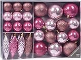 com-four® 31-teiliges Set Hängedeko Weihnachten - Christbaumkugeln und Tannenbaumzapfen aus bruchsicherem Kunststoff für Weihnachten - Christbaumschmuck (pink/rosa - 31-teilig)