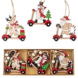 Christbaumschmuck aus Holz, 9 Stück Christbaum-Schmuck, Behang Set aus Holz, Verschiedene Muster zum Aufhängen, Christbaumschmuck in Holzkisten Verpackt und Holzanhänger mit Anhängern Verziert (MZ364)