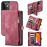 Schutzhülle für Handy 13/mini/pro/pro max Brieftaschen-Handyhülle, kabelloses Laden, Kartenschlitz, Klappschutzhülle aus TPU und Leder, für Herren und Damen, 15,5 cm, 2021, rot, iPhone 13