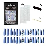 Langer Sarg Matte Acrylnägel Blau Falsche Nagel Set Schmetterling Ballerina Tipps Vollständige Abdeckung Gefälschte Nägel Fake Nägel Lang mit selbstklebenden Nagelkleber Tab