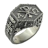 Tempelritter Freimaurer Alfa Omega Chi Rho Kreuz und Krone silber 925 Herren Ring Kreuz von Konstantin ihsv SS 003 - Sterling-Silber 925-63 (20.1)