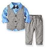 MRULIC Baby Junge Bowtie Gentleman Weste T-Shirt Hosen Hochzeit Anzug Tuch Sets(A-Blau,Höhe:100-110cm)