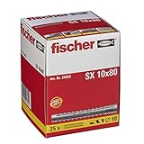 fischer Spreizdübel SX 10 x 80, Schachtel mit 25 Nylondübeln, Dübel für optimalen Halt bei Befestigungen in Beton, Hochlochziegel, Porenbeton, Vollzieg