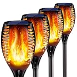JCOCO Solar Gartenfackel mit Realistischer Flammeneffekt LED 4 Stück 96 LED Solar Flammenlicht für Außen IP65 Wasserdicht Solar Gartenleuchten für Garten Patio Partei Weihnachten/A/one S