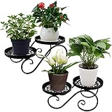 SUMTree 2 Pcs S-förmig Schwarz Blumentreppen aus Eisen 2 Ablagen Blumentreppen Gartenregal Pflanzenregal Dekoration für Balkone Innenhöfe Garten Outdoor Mondern(Blumenform)