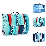 Rayisin Picknickdecke Stranddecke, 200 x 300 cm Picknick-Matte Campingdecke wasserdichte Strand-Matte Thermo isoliert Liegematte mit Tragegriff, Decke für Camping, Picknick, Reise (Grün Streifen)