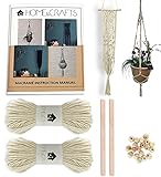 Makramee Set ANFÄNGER MIT ANLEITUNG - 100M 3mm Makramee Schnur mit Dübel, Perlen und 4 Design BUCH (Natural)