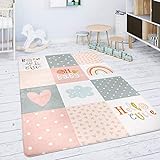 Paco Home Kinderteppich Teppich Kinderzimmer Spielmatte Rauten Sterne Grau Rosa Weiß, Grösse:80 cm R