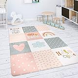 Paco Home Kinderteppich Teppich Kinderzimmer Spielmatte Rauten Sterne Grau Rosa Weiß, Grösse:80 cm R