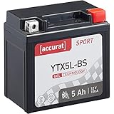 Accurat Motorradbatterie Sport YTX5L-BS 5 Ah 100 A 12V Gel Technologie Starterbatterie in Erstausrüsterqualität zyklenfest sicher lagerfähig wartung