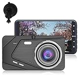 BX50 Dual Dash Cam, Autokamera Eingebaut in 150 mAh, Kamerarecorder 170° Weitwinkel-4-Zoll-Bildschirm ohne Berührung, UHD 1080P Schwerkraftinduktion, Notschloss-Fahrrecorder fü