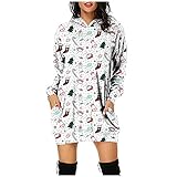 Weihnachtskleid Damen Vintage Langarm Sexy: Party Kleider Weihnachts Kostüm Cartoon Drucken Oberteil LäSsig Sweatshirt Herbst Winter Shirts Festliche Geschenk Lang Weihnachtsp