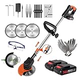 Akku Rasentrimmer Mit Akku Und Ladegerät 36v Akku Freischneider 3 in 1 Elektro Motorsense,Teleskopstange Und 90°Drehung,Für Garden,rasen,dornbusch,makita Trimmen (mit10 Messer)