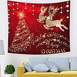 LT&NT Frohe Weihnachten Tapisserie Wandbehang,Weihnachtsmann Tapisserie Wanddeko,Winter-wandteppiche Geschenk Für Kinder,Rotes Neujahr Hintergrund Home Decor-H 150x130cm(59x51in)