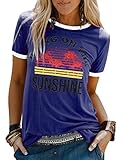 Dresswel Damen Bring On The Sunshine T Shirt Kurzarm Rundhals Regenbogen Top T-Shirt Sommer Oberteile Oben, Blau, M