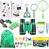 Nabance Draussen Forscherset 25 STK Outdoor Exploration Spielzeug Draussen Forscherset mit Insektenhandbuch Kinder Fernglas Kompass Bug Catcher Schmetterlingsnetz Für Jungen Mädchen Wandern Ab