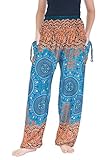 Lannaclothesdesign Damen Yoga-Haremshose mit gesmokter Taille, bedruckt, lockere Passform - B