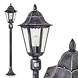 Außenleuchte Lignac m. Bewegungsmelder, Wegeleuchte in antikem Look, Aluguß in Schwarz/Silber mit Klarglas-Scheiben, Stehleuchte 118 cm, Retro/Vintage Gartenlampe, E27-Fassung, max. 60 Watt, IP44