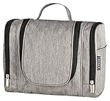 B.PRIME Kulturbeutel Classic XL Grau – Premium Kulturtasche mit extra viel Stauraum zum Aufhängen – Maße der Waschtasche 28x13x22