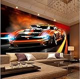 Fototapete 3D Effekt Modifizierte Autos Gelb Sportwagen 3D Stereo Fototapete Wandbild Wohnzimmer Schlafzimmer Innenarchitektur Tapeten Vlies 300(w)*210(H)