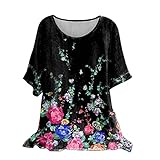 XTBFOOJ Schicke Blusen Damen Festlich Tunika Leinen Sommer Bluse blouseOberteile Hemdbluse Slim Fit Tops Long Blusen Tunikakleid Lang Bluse Mit Dreiviertelarm Bauchfrei Oberteile Schw