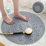 Badematte Antirutschmatte Dusche Duschmatte Rutschfest,Duschwanneneinlage mit Saugnäpfe & Ablauf Loch,Duscheinlage Komfort Massage Duschunterlage Bad Kicherheits Antibakteriell PVC Rund 55x55 cm(Grau)