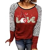 Damen Langarm Top Valentinstag Bedrucktes Casual Sporttop Love Print Pullover Sweatshirt Rundhalsausschnitt Lose Sport Oberteile Mode T-Shirt Slim Elegant Langarmshirt Frauen Langarm Tunik