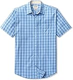 CQR Herren Regular Fit Kurzam Hemd, Causual Button-Up Popline Hemd aus 100%, Tos501 1pack - Whale Blue, S