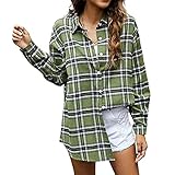 Winkinlin Langarm-Bluse für Damen, Freizeit-Stil, Temperament, Revers Plaid, einreihig, B-grün, XXX-Larg