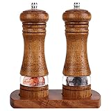 Braoses pfeffermühle Manuelle Salzmühle Holz Gewürzmühle Keramikmahlwerk 2er-Set Salz und Pfeffer Mühle Einstellbare Feinheit Höhe: 16,5 cm Retro mit Untersetzer Perfekter H