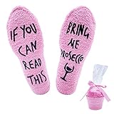 Jeasona Prosecco Geschenk Kuschelsocken Damen Flauschige Lustige Wenn Du Das Lesen Kannst Socken mit Motiv Geschenke für Frauen (Rosa Prosecco, 1)