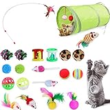 YATG Katzenspielzeug,Das 21PCS Interactive Kitten Toys-Set enthält einen 2-Wege-Tunnel, Katzenminzenspielzeug,einen Katzenfeder-Teaser-Stick, eine künstliche Maus,einen Faltenball, Verschiedene B