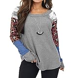 Damen Casual Lose Bluse T-Shirt Patchwork Langarm Rundhals Mode Persönlichkeit Bequem All Match Pullover XXL