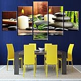 Bilder Kerzen SPA Massage Steine ​​Bambus Aromatherapie 150x80 cm 5 Teilig Leinwandbilder Bild auf Leinwand Wandbild Kunstdruck Wanddeko Wand Wohnzimmer Wanddekoration Dek