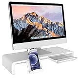 Faltbarer Monitorständer Riser TATEGUARD Computer Monitorständer mit Verstellbarer Breite kompatibel mit iM'ac Drucker Laptop mit Aufbewahrungsschublade Tablet & Handyständer Halter Weiß