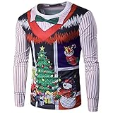T-Shirt Herren Frühling Herbst Trend Mode 3D Karikatur Weihnachtsserie Druck Männer Performance Kostüm Basic Slim Fit Stretch Rundhals Jahresversammlung Herren Langarm Shirt AQ-03 M