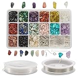 18 Gitterstein-Perlen, natürliche Edelstein-Perlen, Kits unregelmäßige Chips, Kunststeine, Halskette, Armband, hausgemachtes Set für alle Altersgruppen, DIY