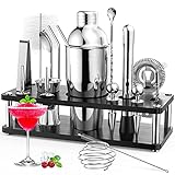 Cocktail Set, RATEL 18 Stück Edelstahl Cocktail Zubehör Mix Set, Professionelles Barzubehör Werkzeug Party Essential Cocktailshaker Set, 750ml Cocktail Shaker, Jigger, Cocktailbuch Holzständer Usw